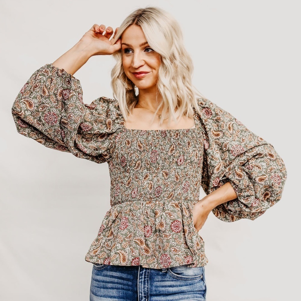 Floral Smocked Blouse with Puff Sleeves
